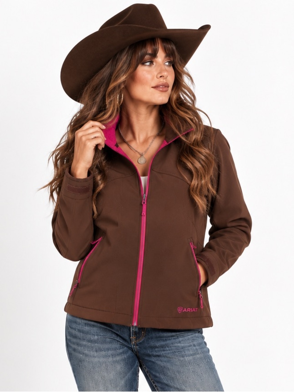 Ariat Brown & Pink Fleece Lined Softshell Equestrian Jacket Approx S